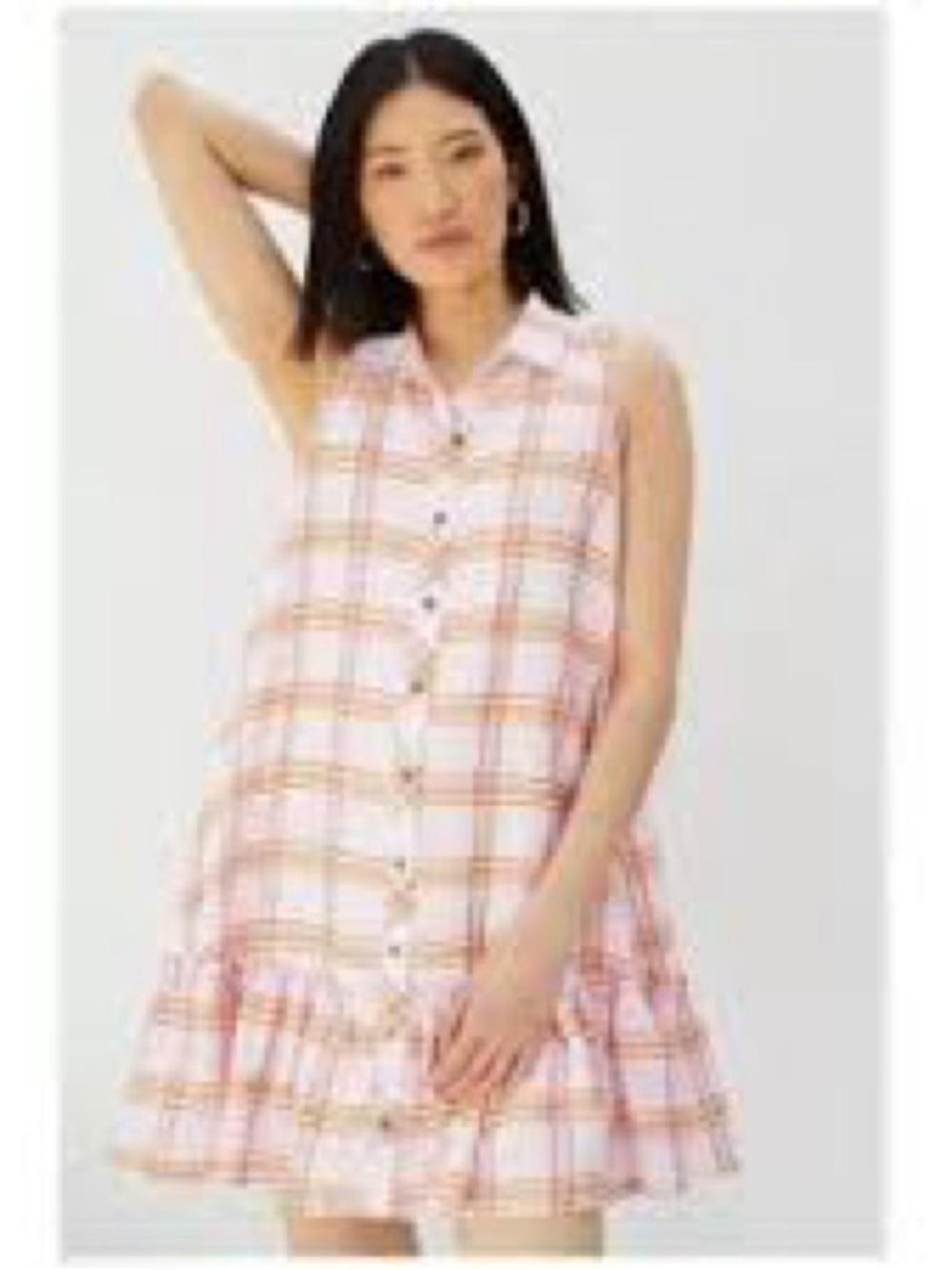 Maeve Pink and White Plaid Sleeveless Button-Down Mini Dress - Size Medium